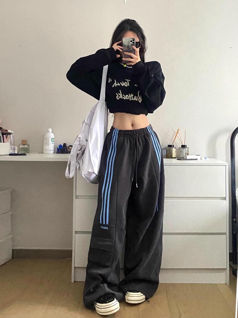 Lysistrata | Women's Cargo Striped Track Pants | Wide Leg High Waist