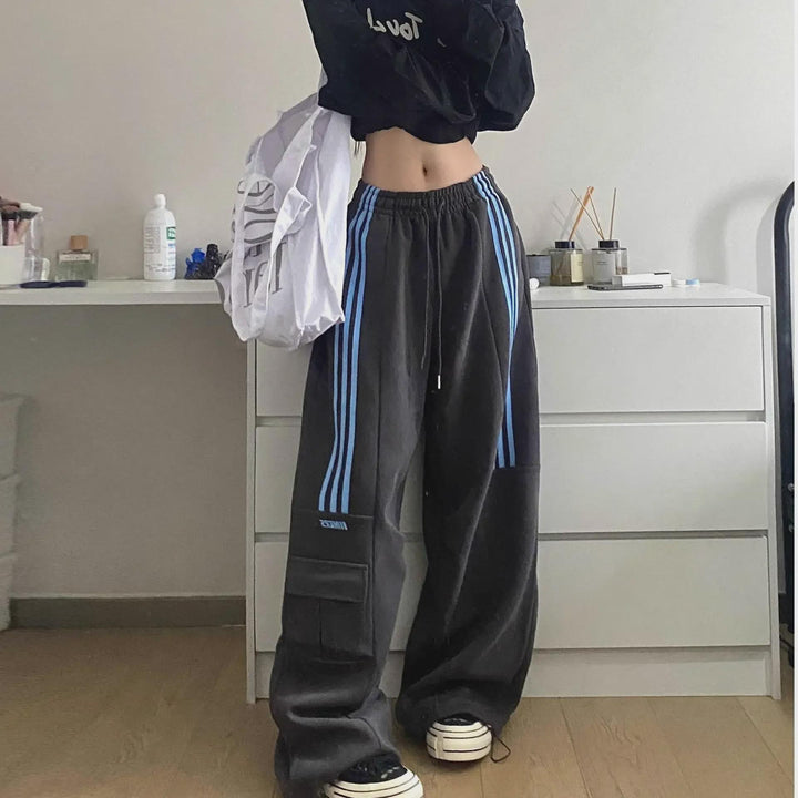 Lysistrata | Women's Cargo Striped Track Pants | Wide Leg High Waist