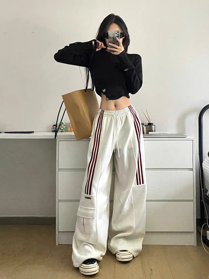 Lysistrata | Women's Cargo Striped Track Pants | Wide Leg High Waist