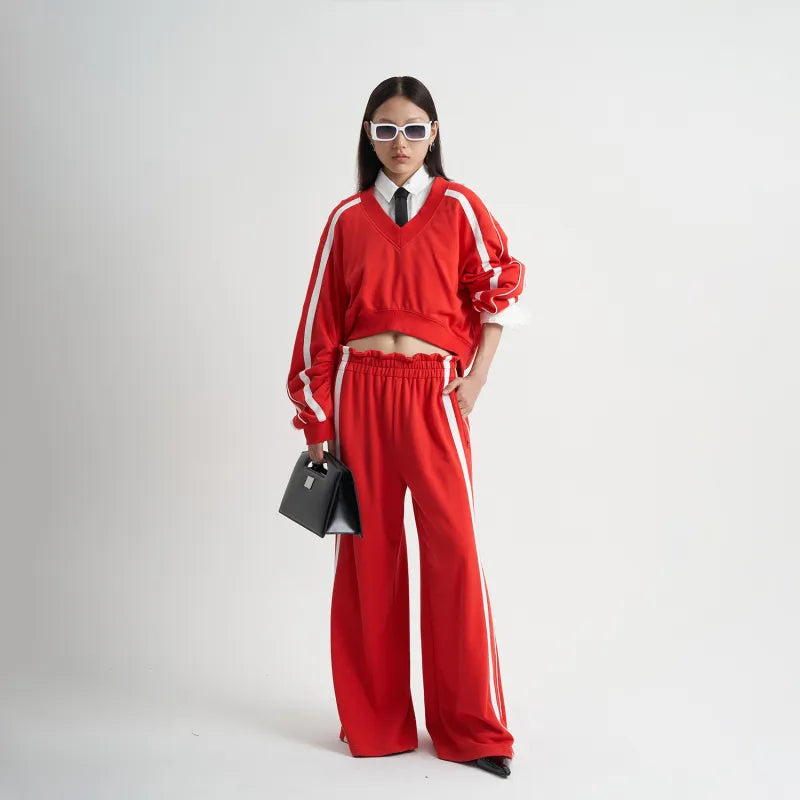 Niobe | Women's Wide Leg Track Pants | Side Stripe Zip Pockets