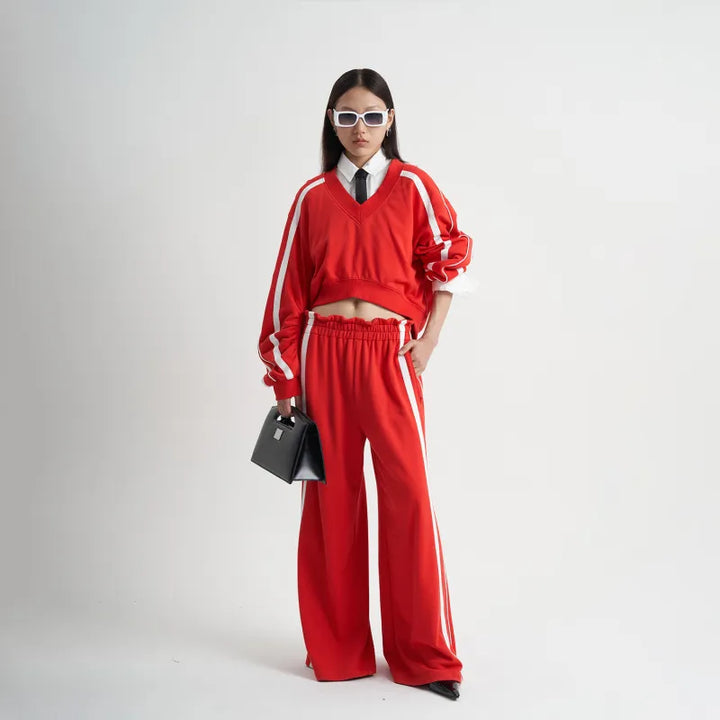 Niobe | Women's Wide Leg Track Pants | Side Stripe Zip Pockets