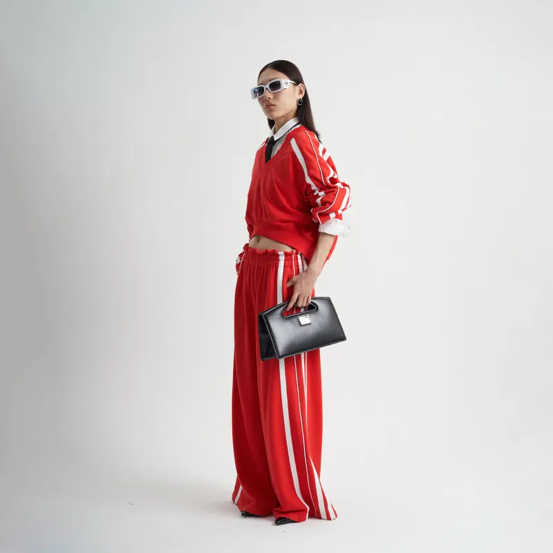 Niobe | Women's Wide Leg Track Pants | Side Stripe Zip Pockets