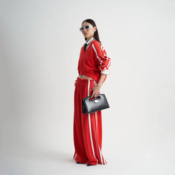 Niobe | Women's Wide Leg Track Pants | Side Stripe Zip Pockets
