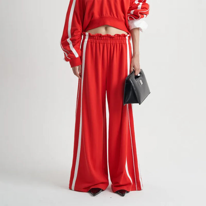 Niobe | Women's Wide Leg Track Pants | Side Stripe Zip Pockets