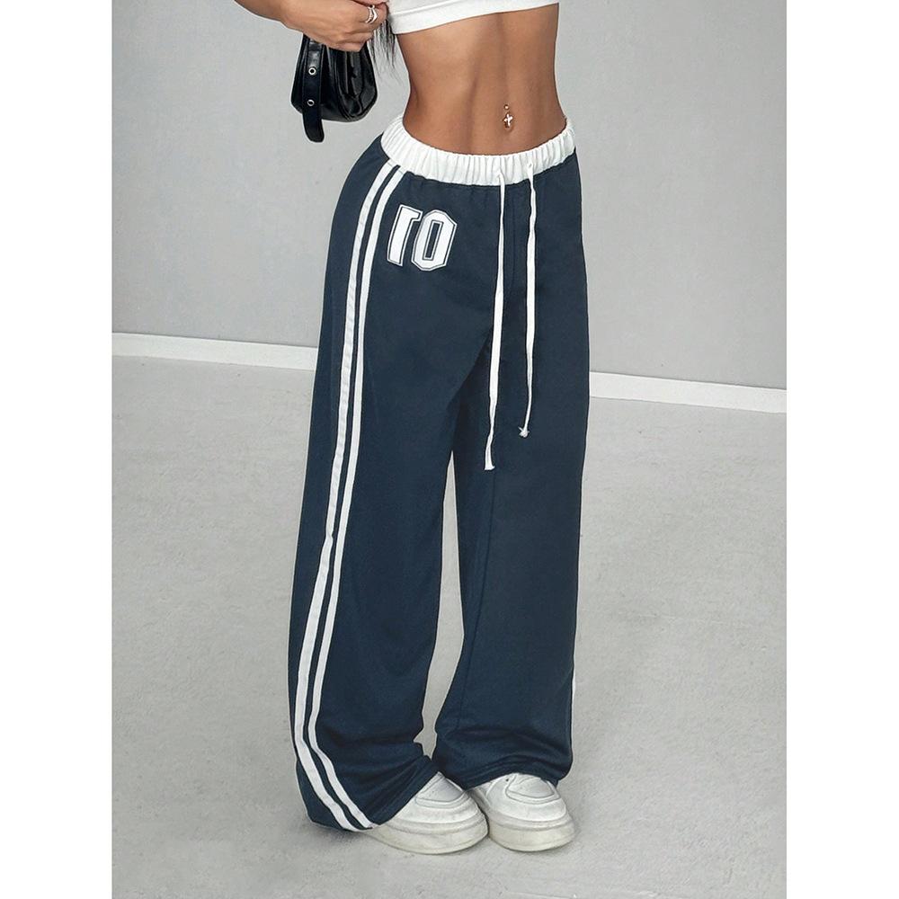 Frithswith | Women's Baggy Striped Track Pants Wide Leg | Drawstring