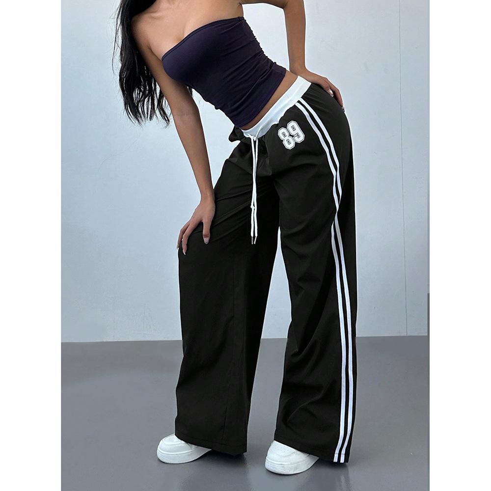 Frithswith | Women's Baggy Striped Track Pants Wide Leg | Drawstring