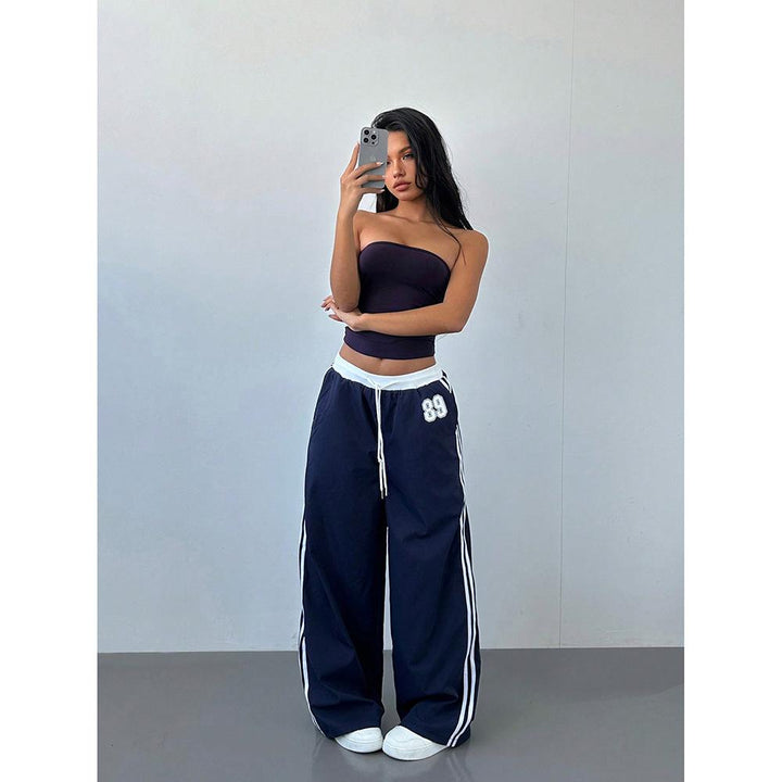 Frithswith | Women's Baggy Striped Track Pants Wide Leg | Drawstring