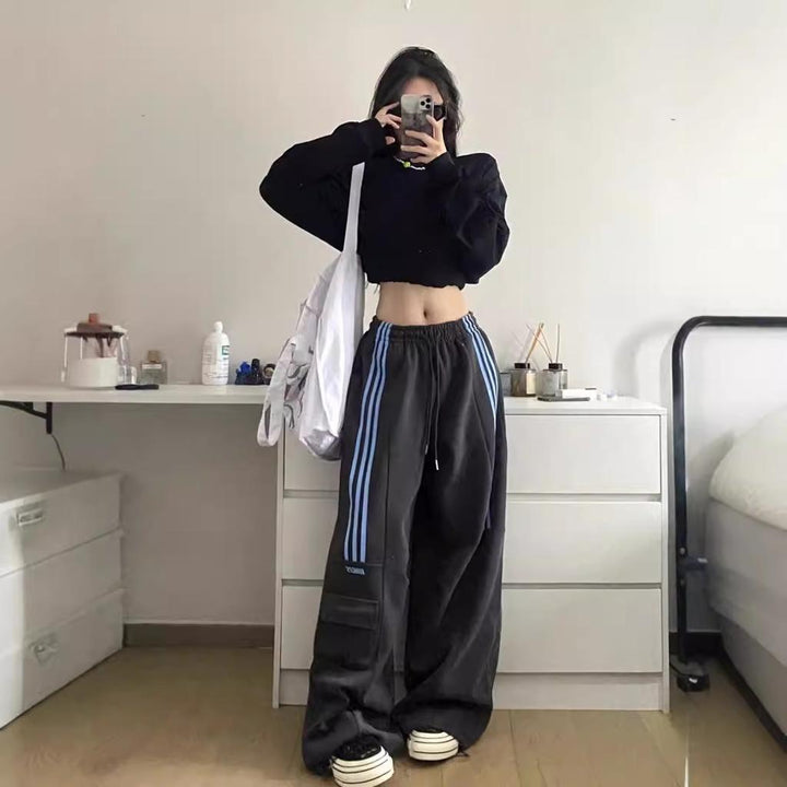 Selene | Women's Baggy Track Pants | Side Stripes Cargo Pockets
