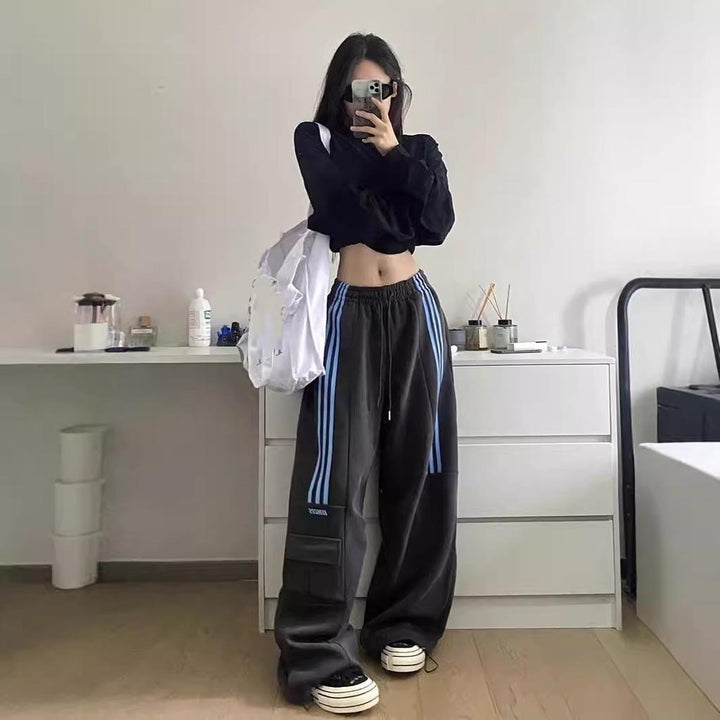 Selene | Women's Baggy Track Pants | Side Stripes Cargo Pockets