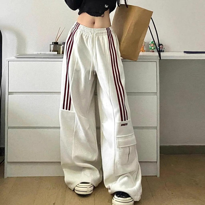 Selene | Women's Baggy Track Pants | Side Stripes Cargo Pockets