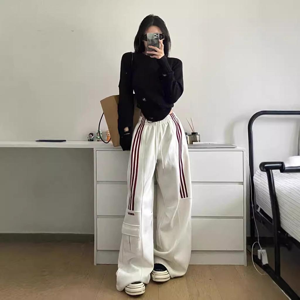 Selene | Women's Baggy Track Pants | Side Stripes Cargo Pockets