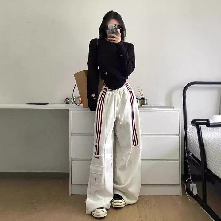 Selene | Women's Baggy Track Pants | Side Stripes Cargo Pockets