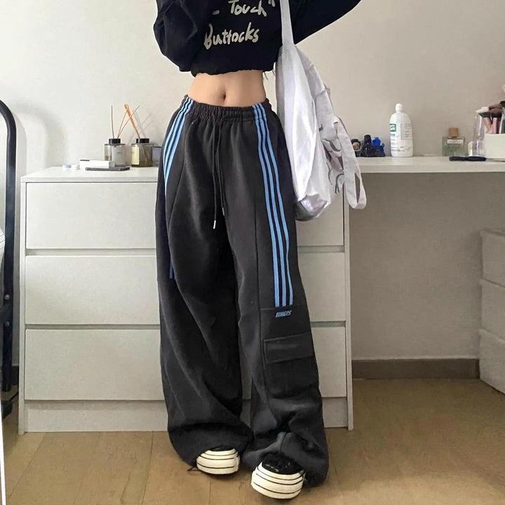 Selene | Women's Baggy Track Pants | Side Stripes Cargo Pockets