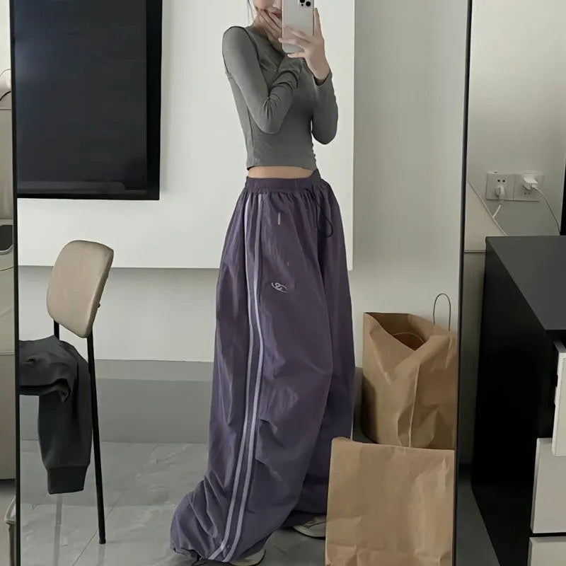 Thalia | Women's Wide Leg Track Pants | Side Stripes Drawstring