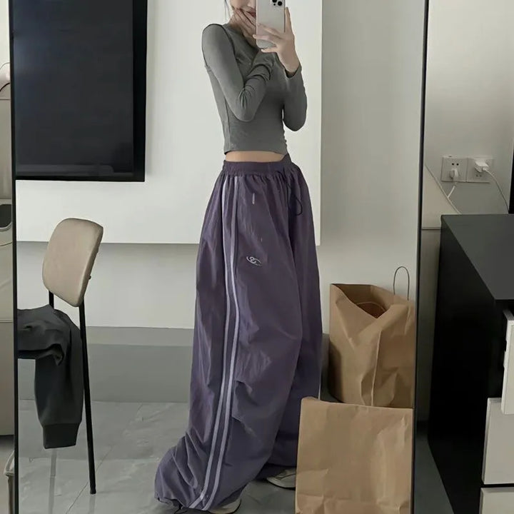 Thalia | Women's Wide Leg Track Pants | Side Stripes Drawstring