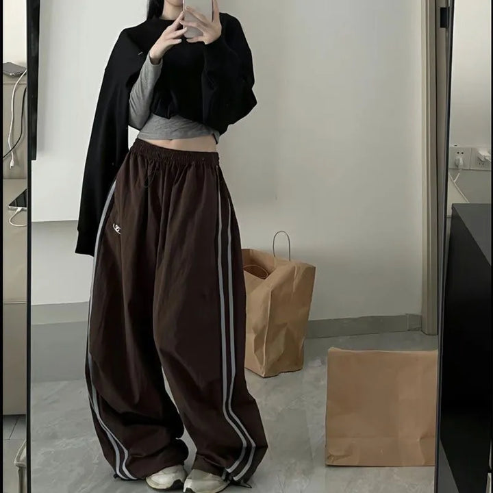 Thalia | Women's Wide Leg Track Pants | Side Stripes Drawstring
