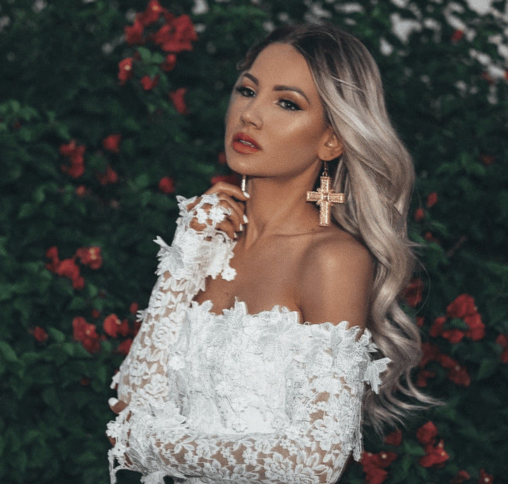 Women’s Wedding Dress Mini Off Shoulder With Long Sleeves | Bridal Gown