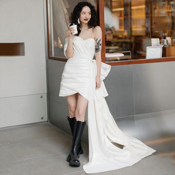 Women’s Wedding Dress Mini With Train Strapless | Bridal Gown