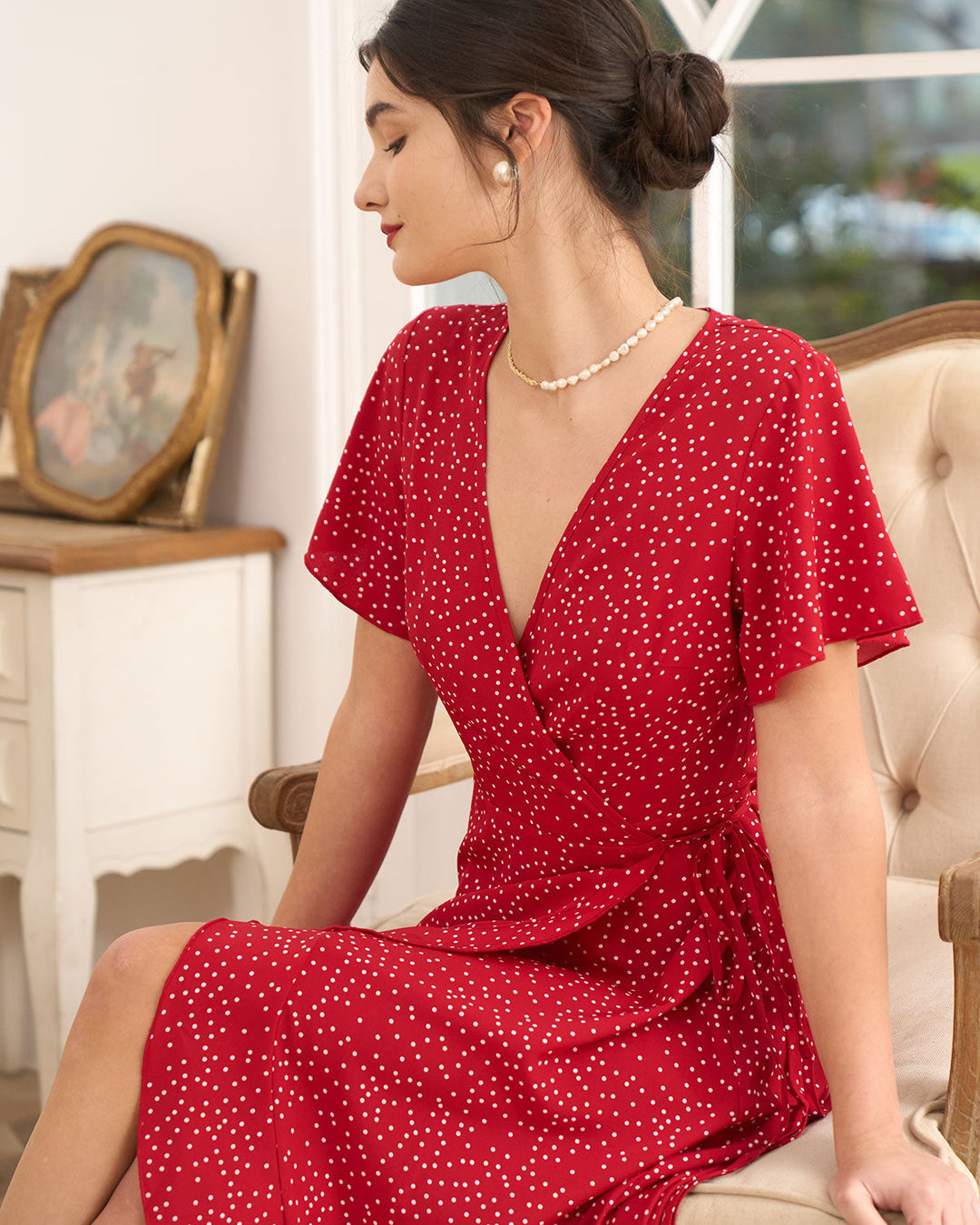 Women's Wedding Guest Dress Wrap Polka Dot | Midi
