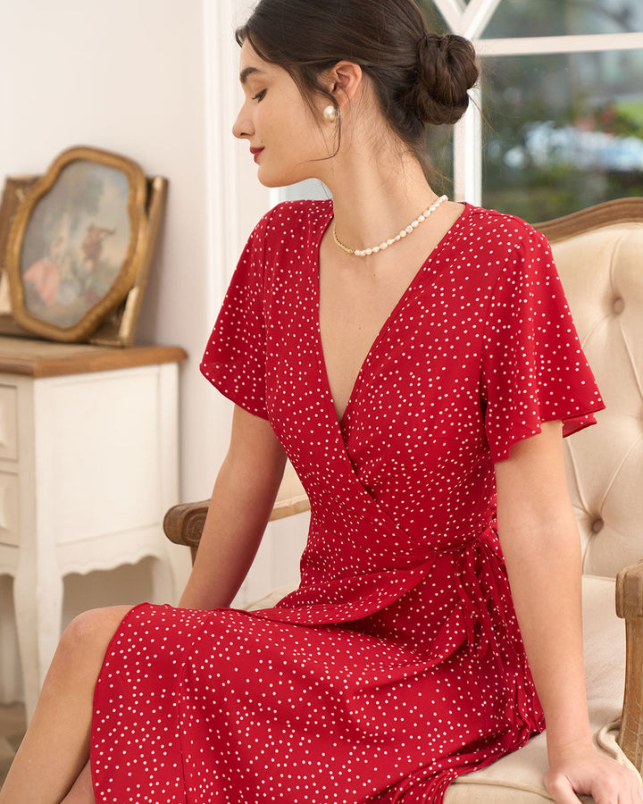 Women's Wedding Guest Dress Wrap Polka Dot | Midi