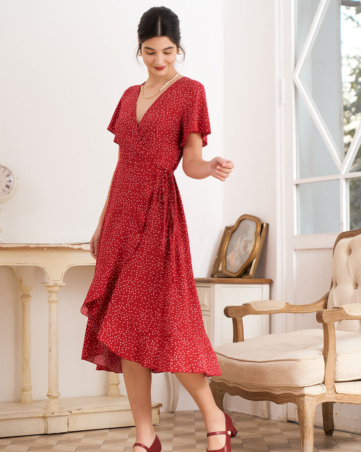 Women's Wedding Guest Dress Wrap Polka Dot | Midi