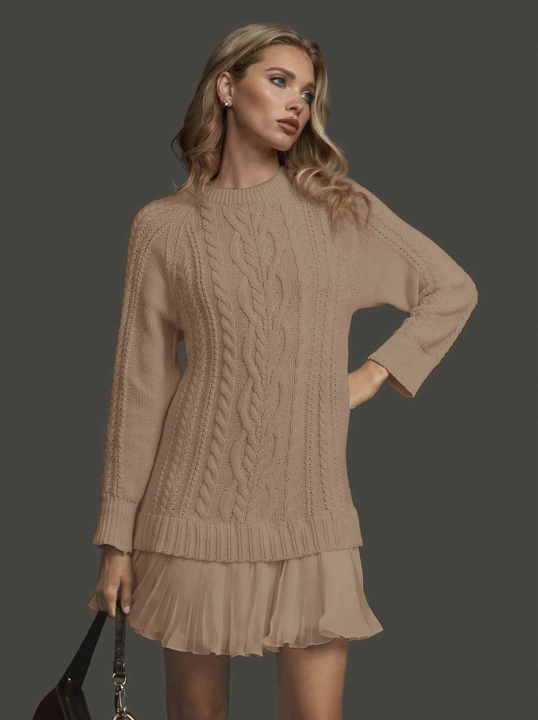 Noemie | Cable Knit Dress | Pleated Hem