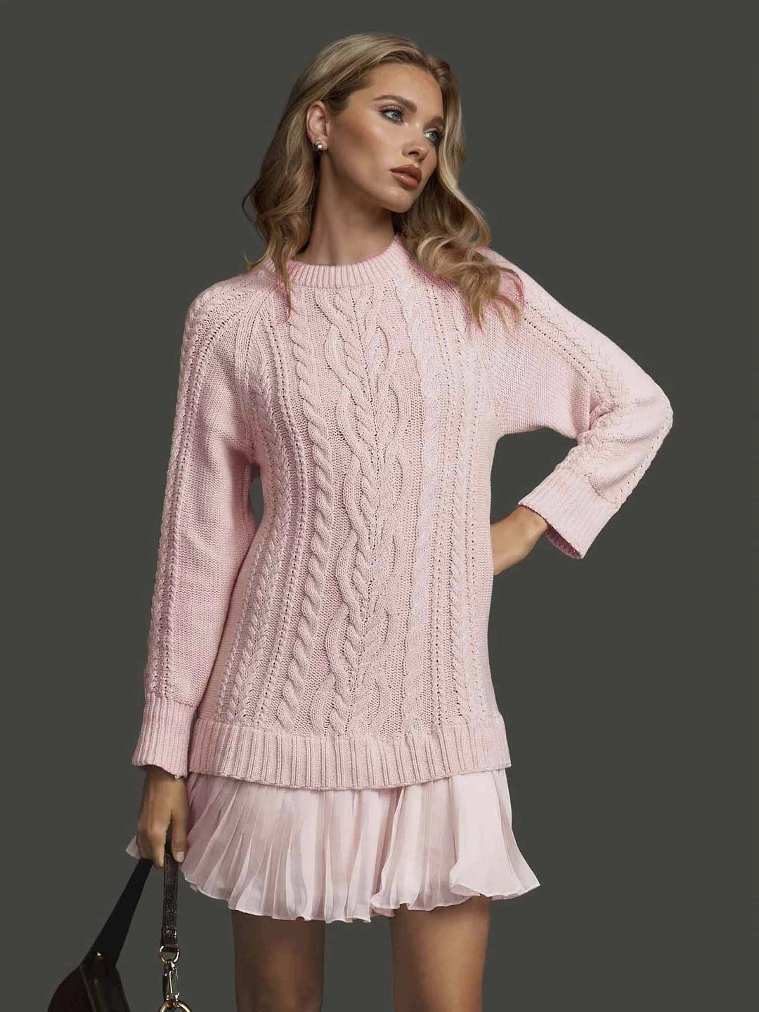 Noemie | Cable Knit Dress | Pleated Hem