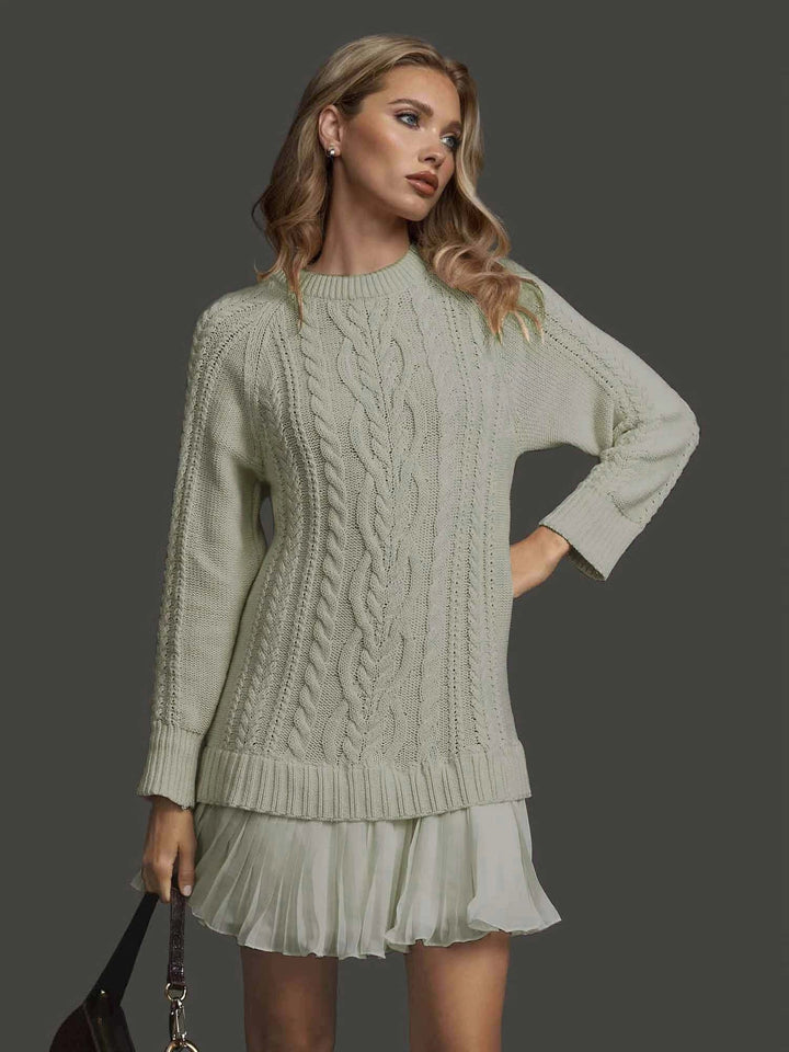 Noemie | Cable Knit Dress | Pleated Hem