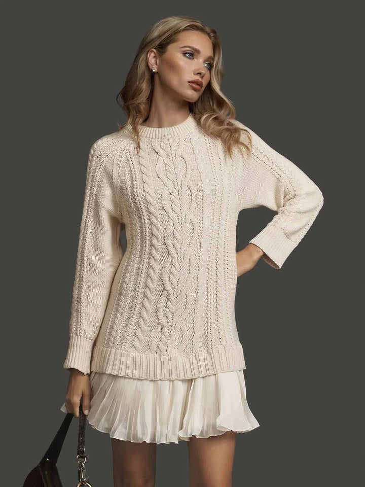 Noemie | Cable Knit Dress | Pleated Hem