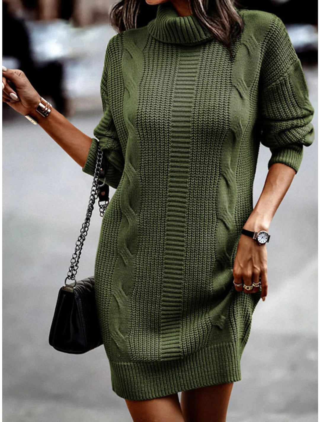 Ingvora | Cable Knit Turtle Neck Mini Dress