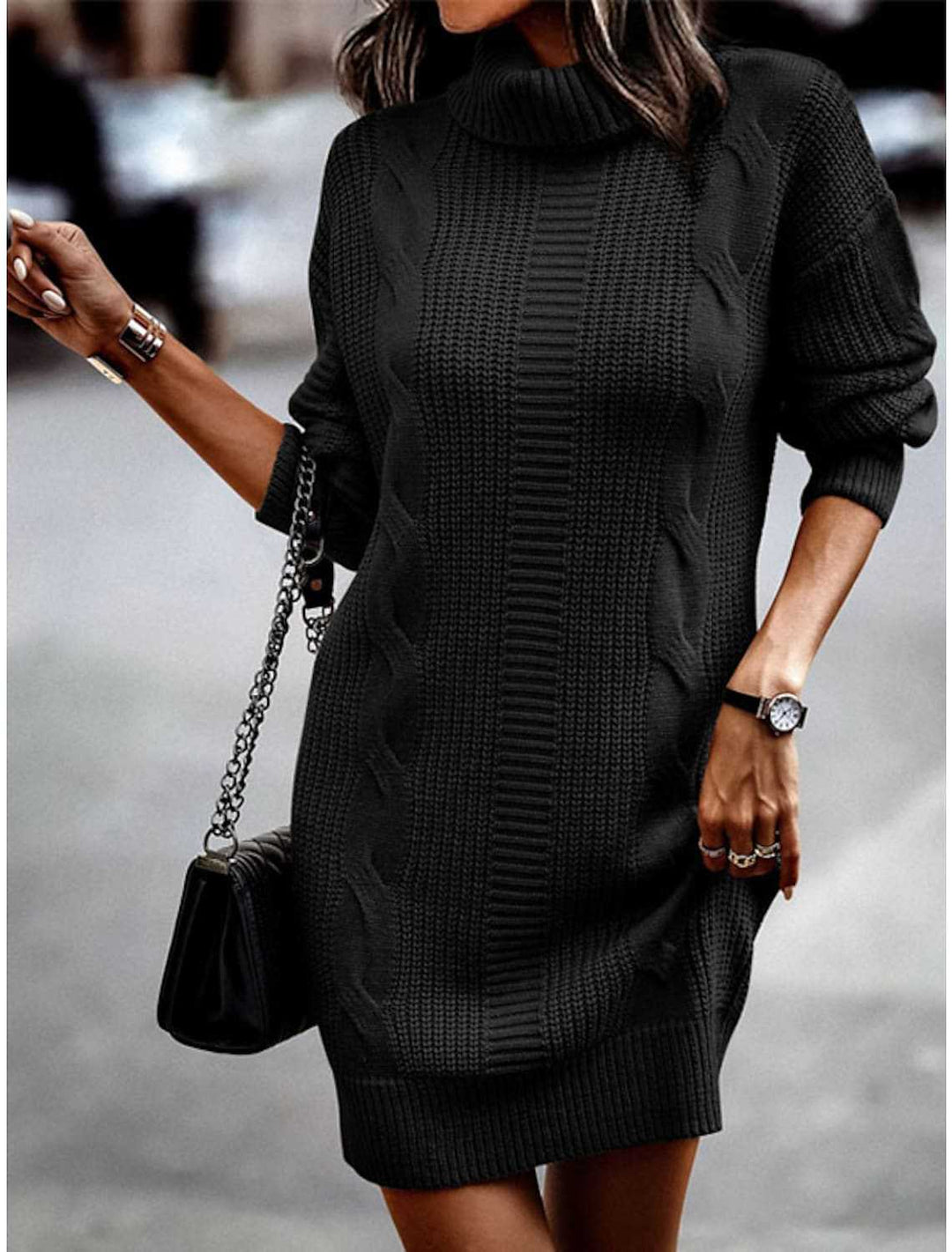 Ingvora | Cable Knit Turtle Neck Mini Dress