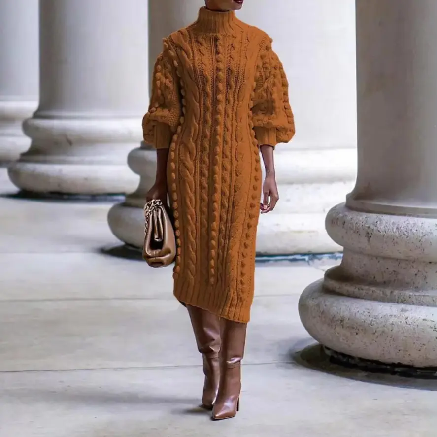 Zara | Cable Knit Midi Dress | Turtle Neck Slit