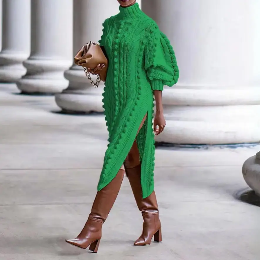 Zara | Cable Knit Midi Dress | Turtle Neck Slit