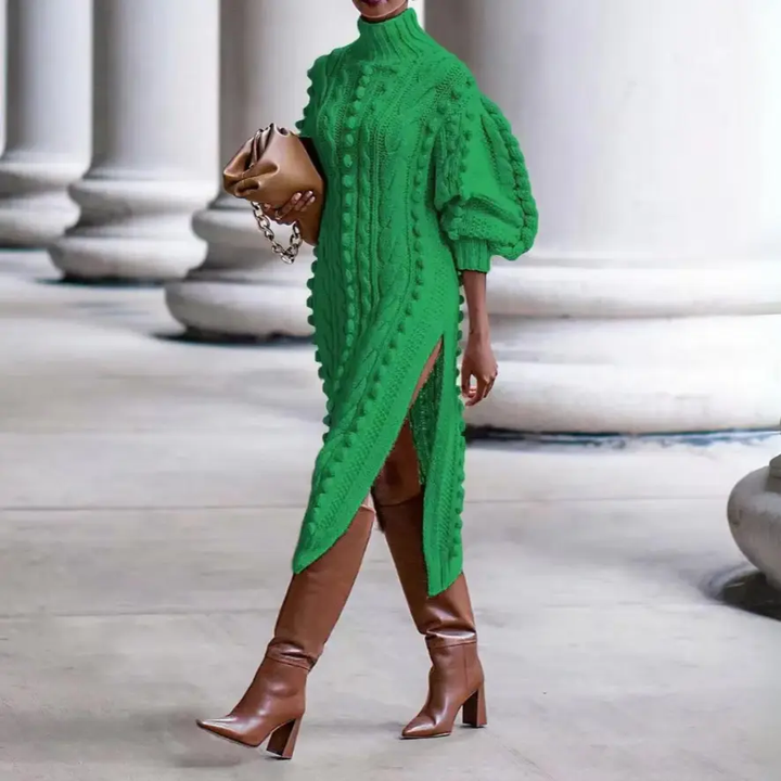 Zara | Cable Knit Midi Dress | Turtle Neck Slit