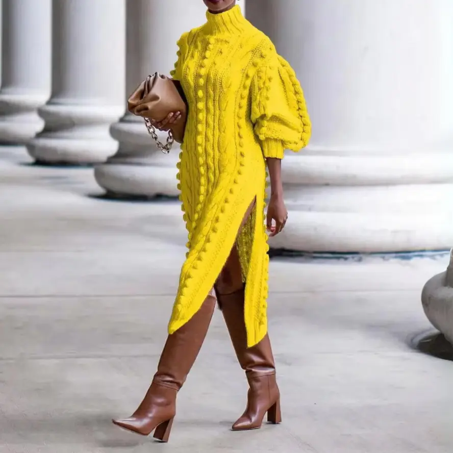 Zara | Cable Knit Midi Dress | Turtle Neck Slit