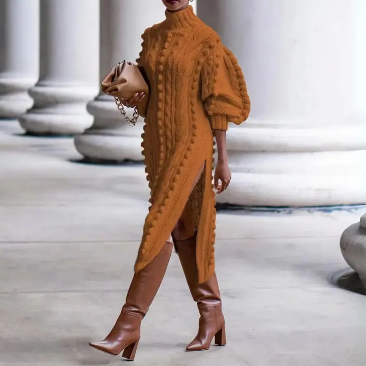 Zara | Cable Knit Midi Dress | Turtle Neck Slit