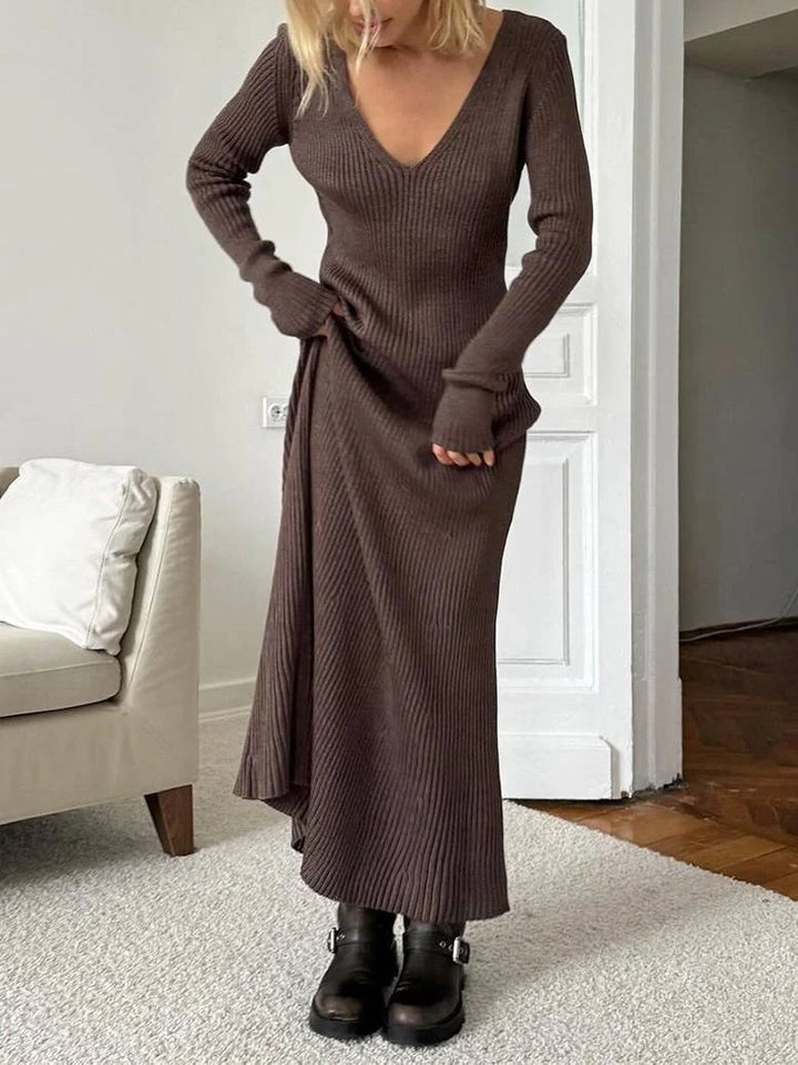 Therese | Knit Ribbed Maxi Dress | V-Neck