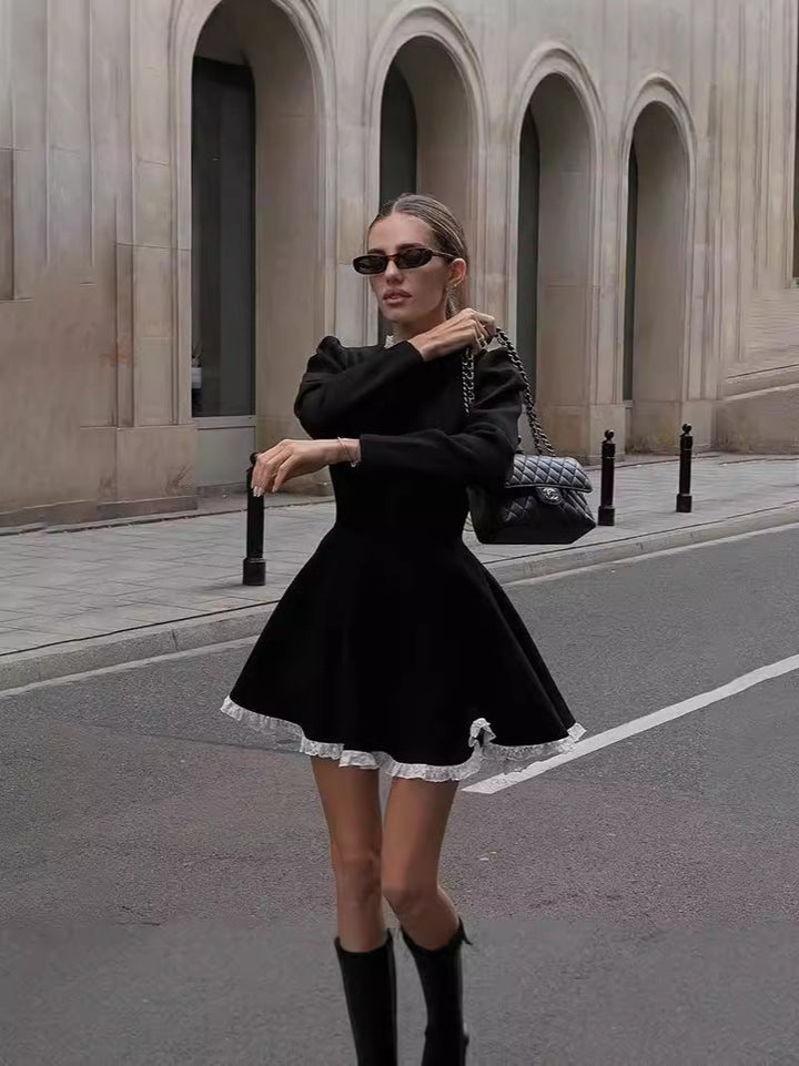 Mia | Winter Mini Dress | A-Line Ruffle Trim