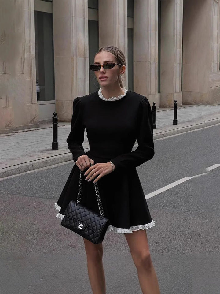 Mia | Winter Mini Dress | A-Line Ruffle Trim
