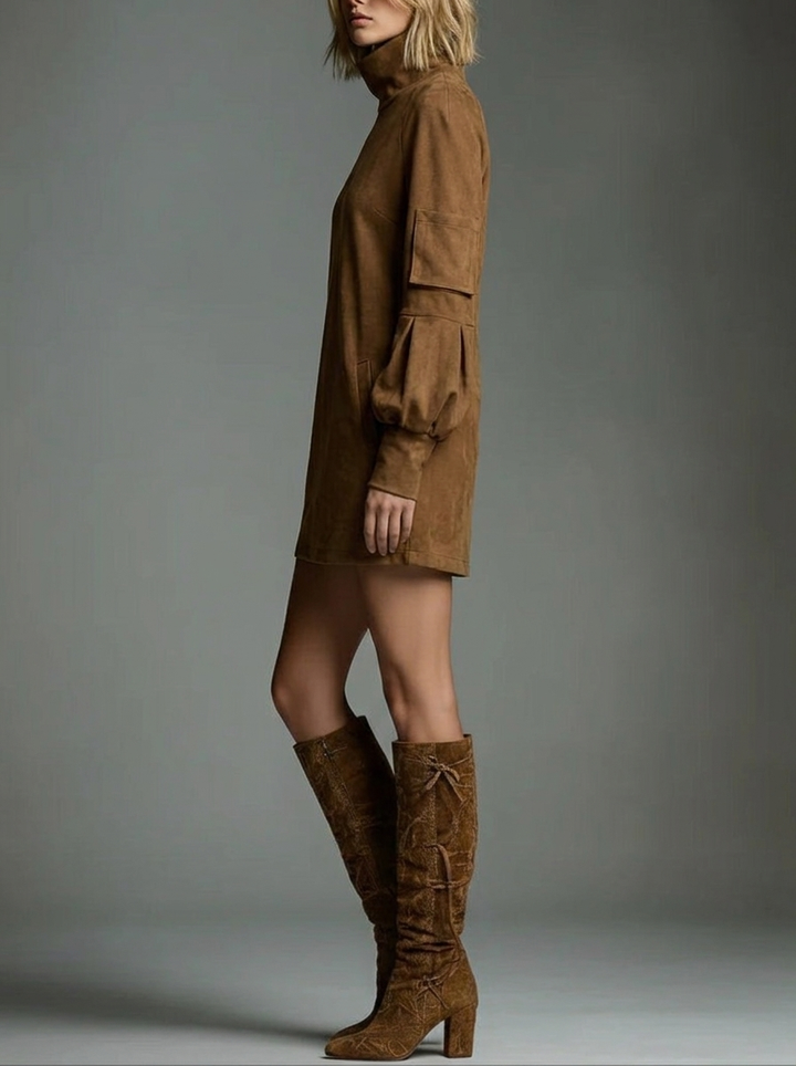 Yara | Winter Mini Dress | Turtle Neck Puff Sleeve