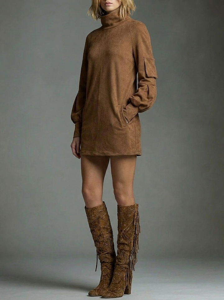 Yara | Winter Mini Dress | Turtle Neck Puff Sleeve