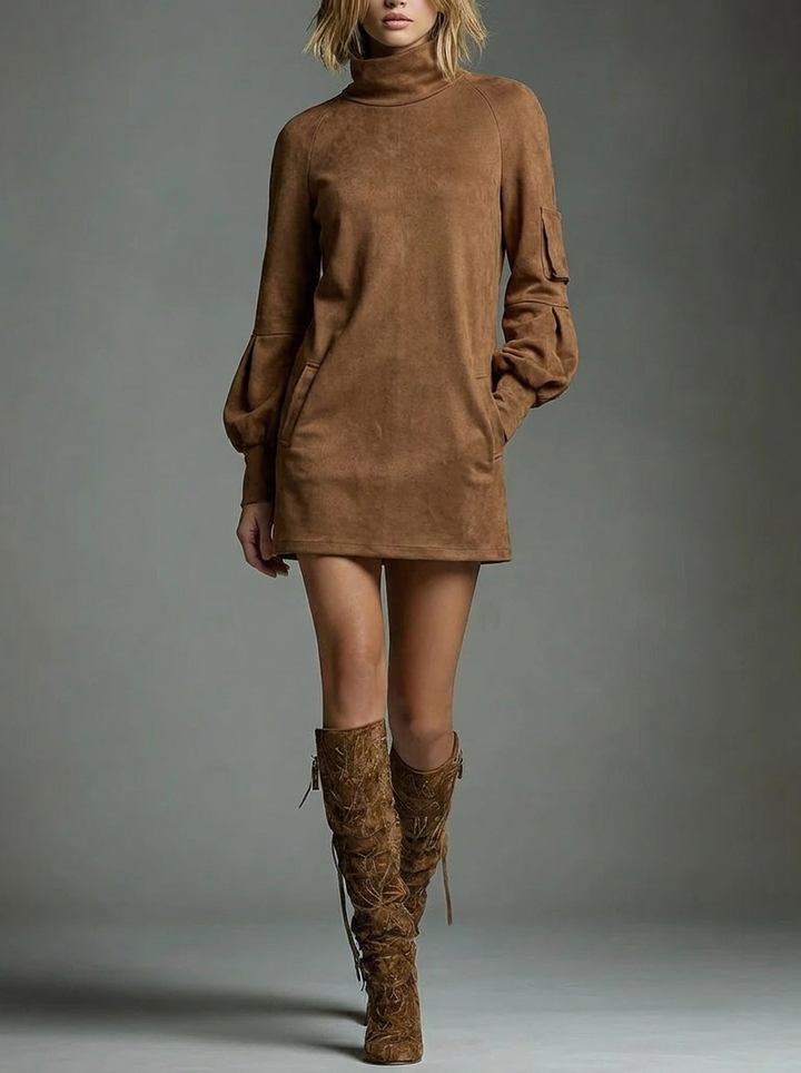 Yara | Winter Mini Dress | Turtle Neck Puff Sleeve
