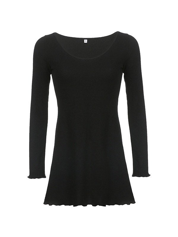 Isabeau | Knit Mini Dress | Ruffle Hem Long Sleeve