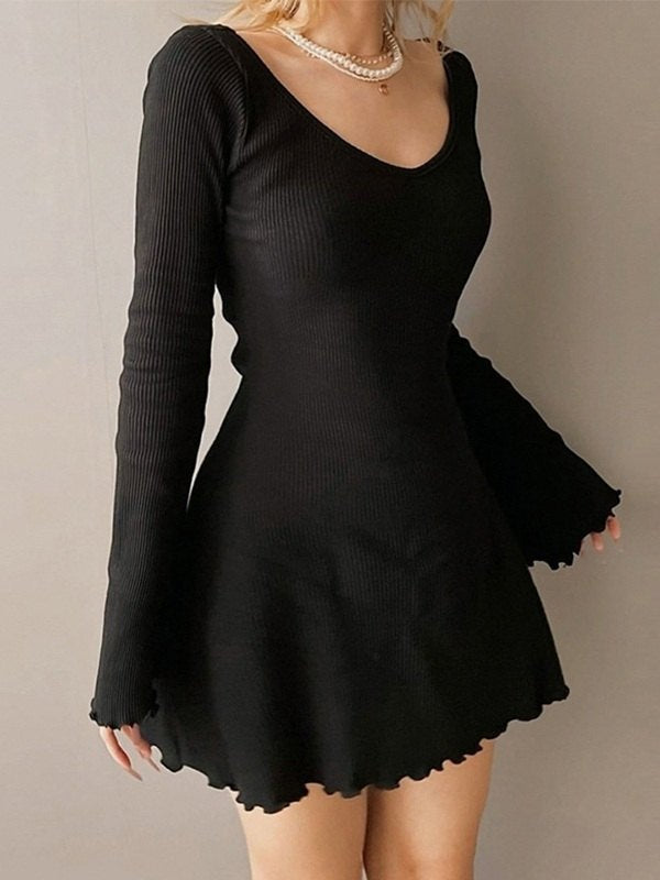 Isabeau | Knit Mini Dress | Ruffle Hem Long Sleeve