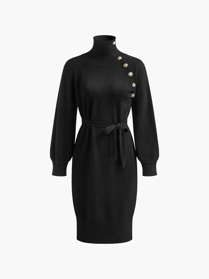 Capucine | Knit Midi Dress | Turtle Neck Belted