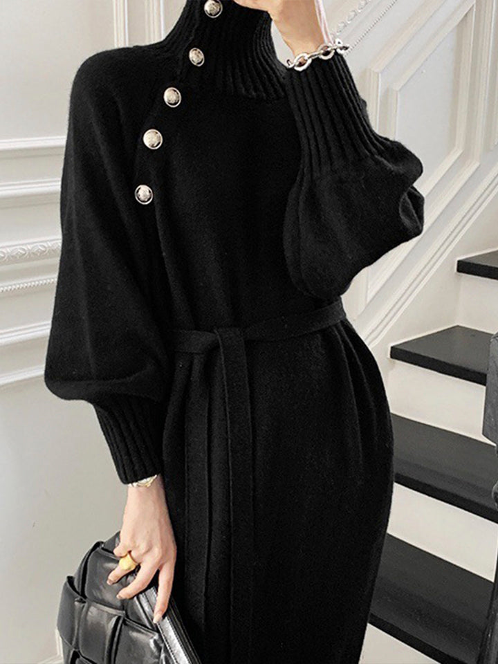 Capucine | Knit Midi Dress | Turtle Neck Belted