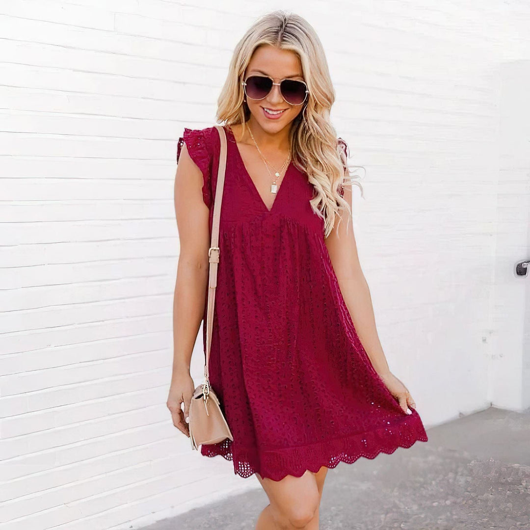 Women's white mini dress V-Neck | Sleeveless