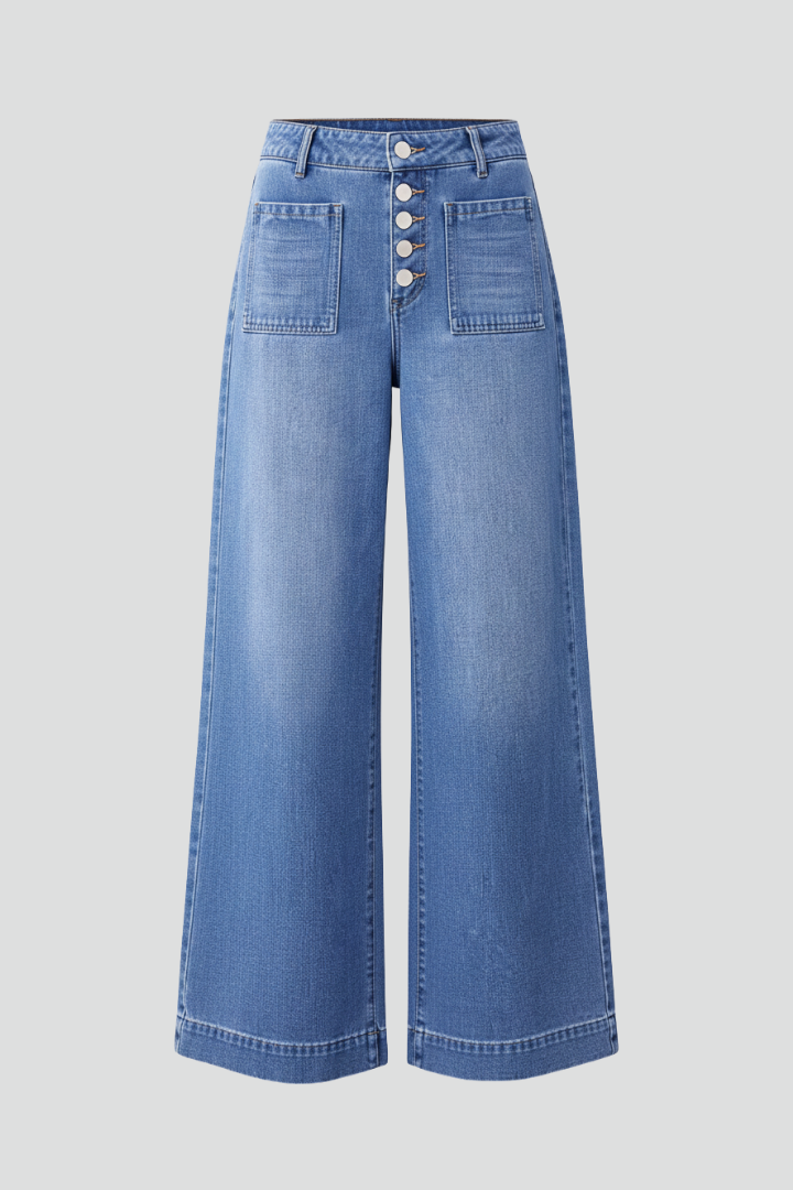 Axxa | Women's Jeans | Wide-Leg Button Front Patch Pockets