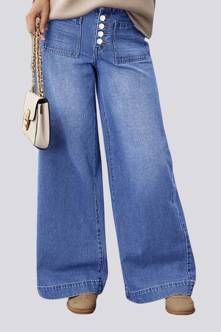Axxa | Women's Jeans | Wide-Leg Button Front Patch Pockets
