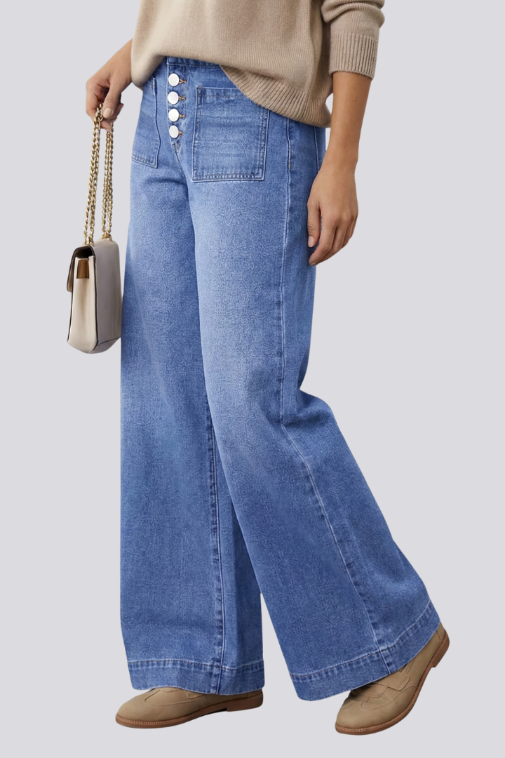 Axxa | Women's Jeans | Wide-Leg Button Front Patch Pockets